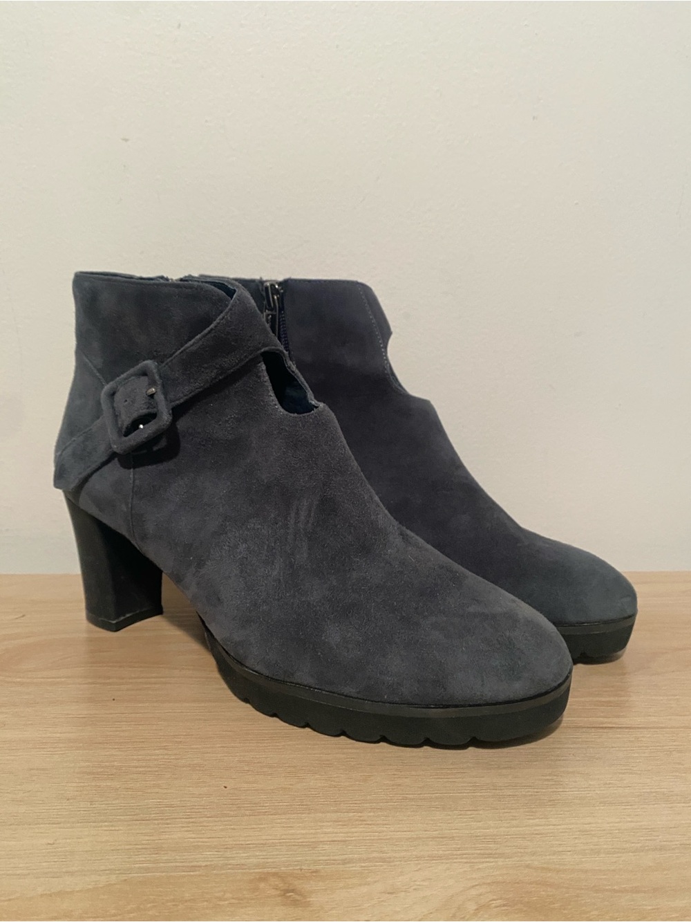 Sacha London Charcoal Gray Suede Ankle Boots with Buckle 7.5
